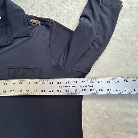 Carmen Woman Navy Blue Button-Up Shirt With Gold Accents 3/4 Sleeves Size 1X - Picture 6 of 7